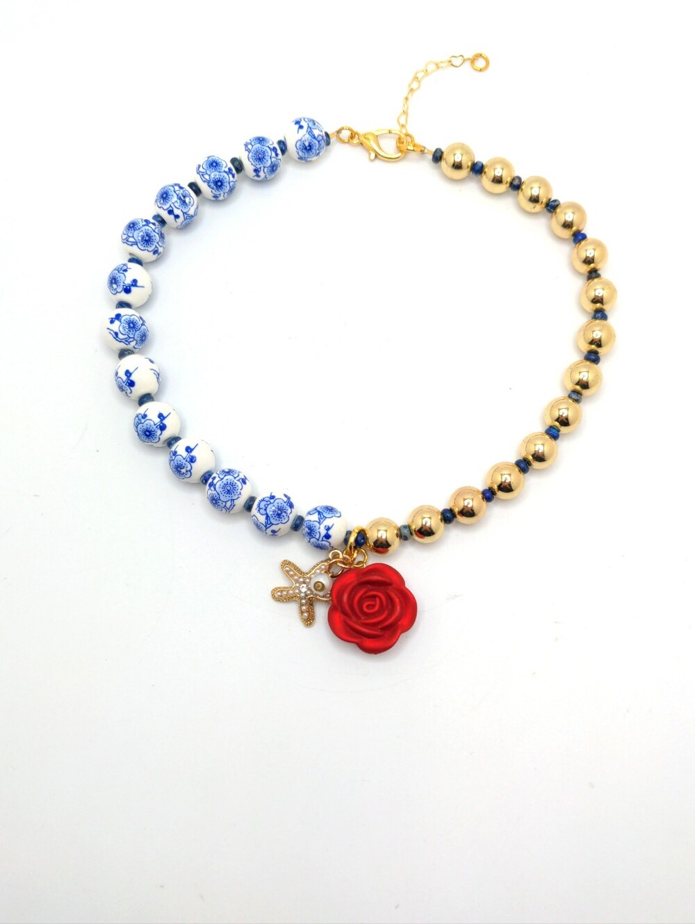 381MIDALANE Half & Half Gold & Ceramic Bead Choker - Picture 6 of 12